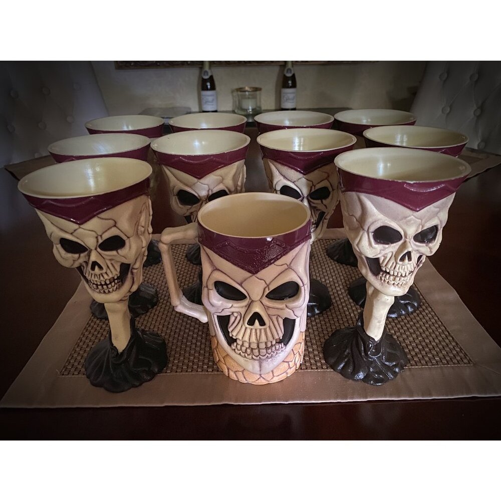 Skeleton Skull Wine Goblets (Set of 10 + 1 Mug)